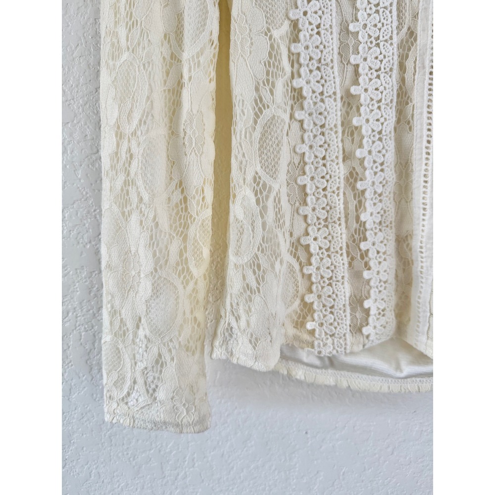 Vintage Lace Blouse Womens M Cream Victorian High Neck Crochet Long Sleeve - Picture 4 of 6